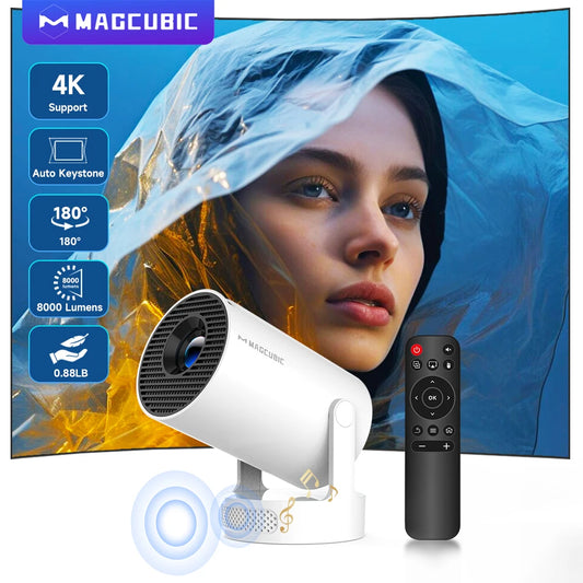 Projetor Portátil Hy300 Mini Smartv Branco De 4k / Magcubic 4K HY300 Pro + Projector Built in 5W Speaker 1280*720P Android 11 8000 Lumens Wifi6 BT5.4 Outdoor Portable Projector