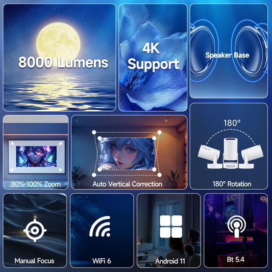 Projetor Portátil Hy300 Mini Smartv Branco De 4k / Magcubic 4K HY300 Pro + Projector Built in 5W Speaker 1280*720P Android 11 8000 Lumens Wifi6 BT5.4 Outdoor Portable Projector