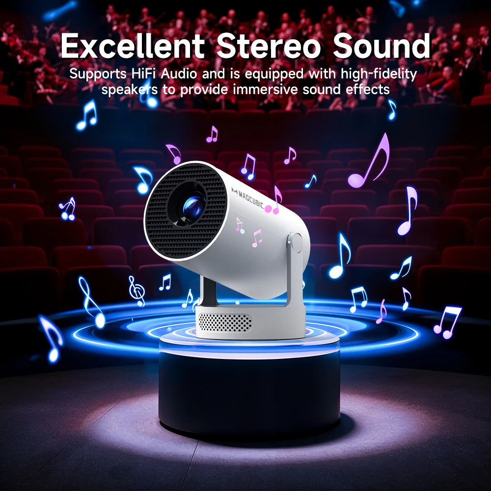 Projetor Portátil Hy300 Mini Smartv Branco De 4k / Magcubic 4K HY300 Pro + Projector Built in 5W Speaker 1280*720P Android 11 8000 Lumens Wifi6 BT5.4 Outdoor Portable Projector